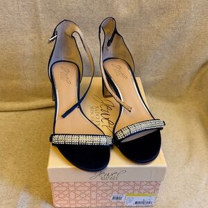 Jewel Badgley Mischka Navy Heels with Rhinestones
